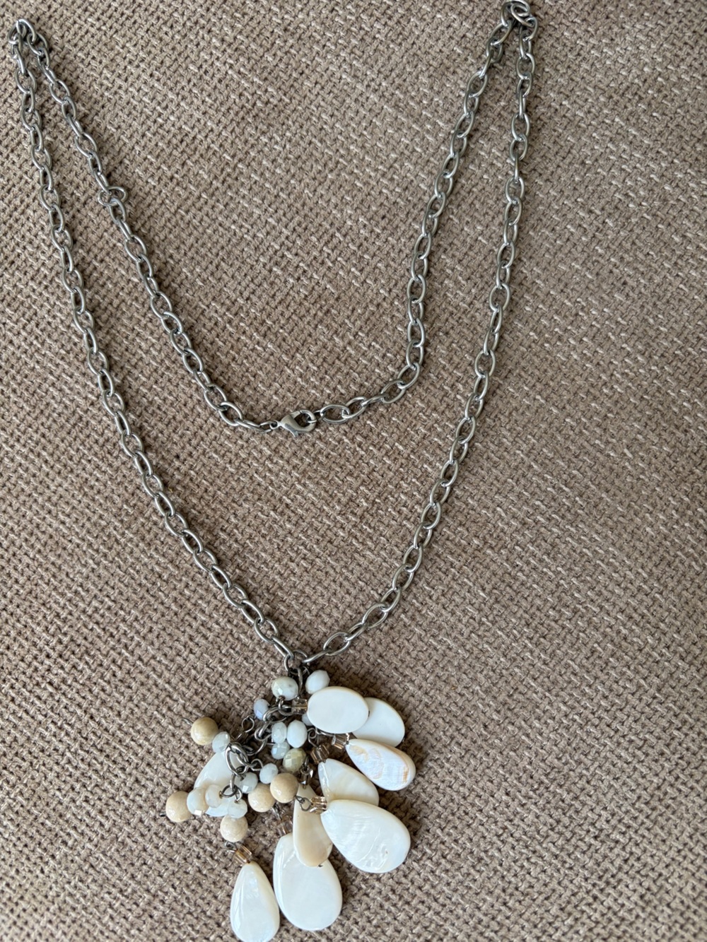 Silver-Tone Chain Necklace with White Bead Charm